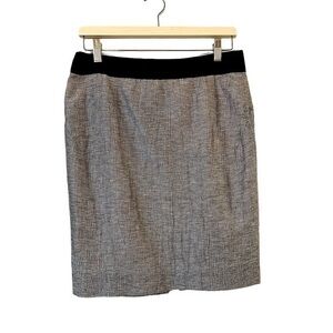 J.CREW Black White Woven Fully Lined Linen Blend Short Skirt w Black Waistband